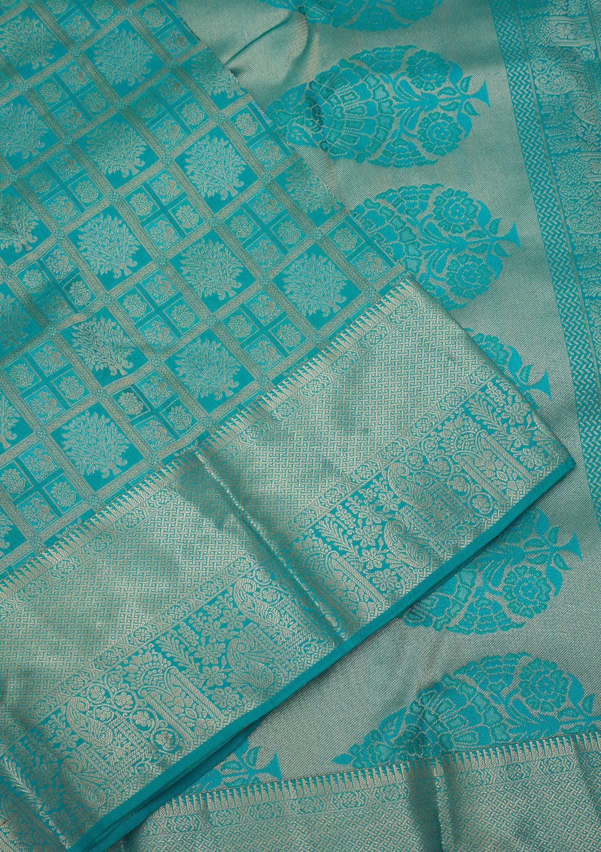 Turquoise Blue Zariwork Pure Silk Saree