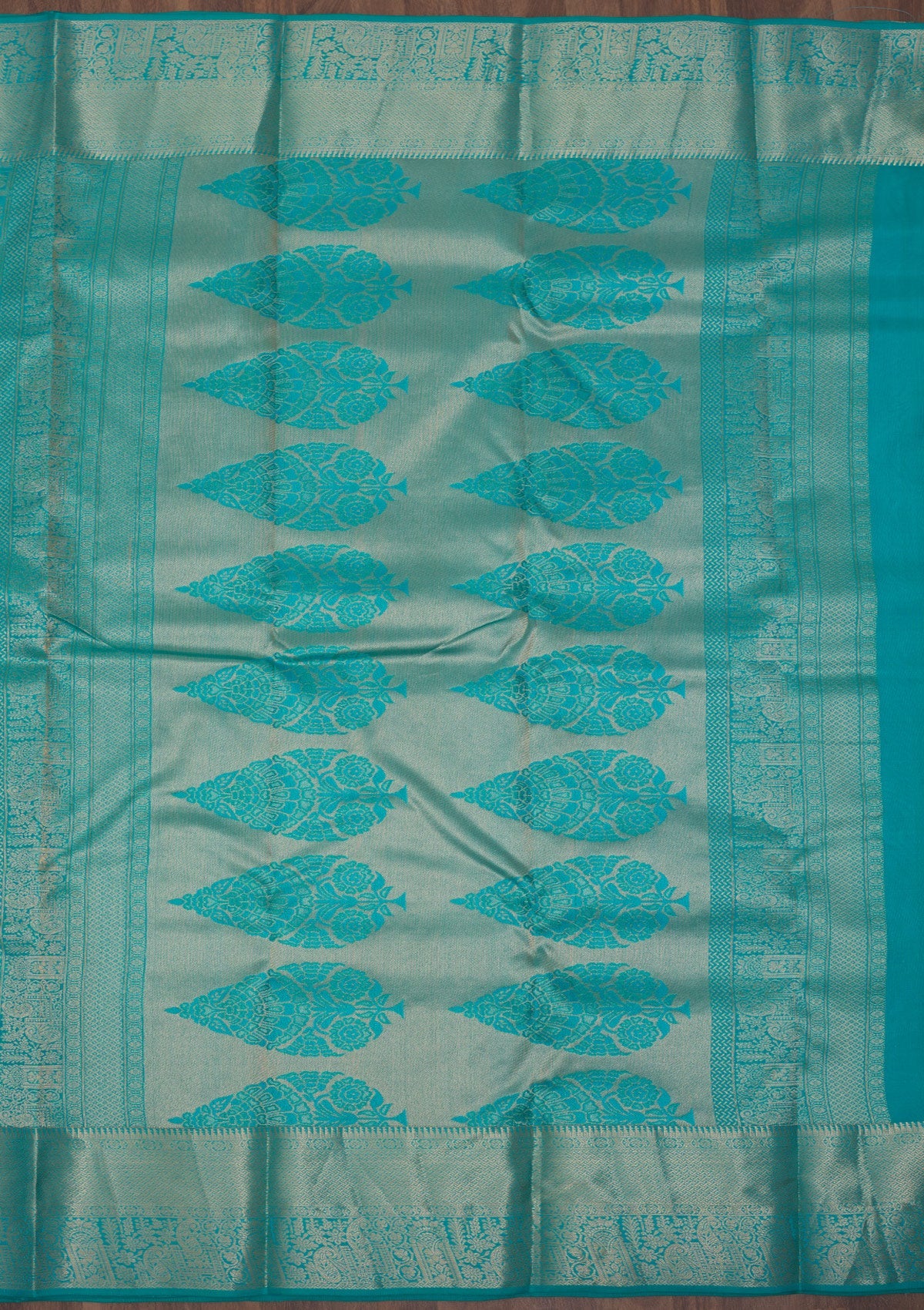 Turquoise Blue Zariwork Pure Silk Saree