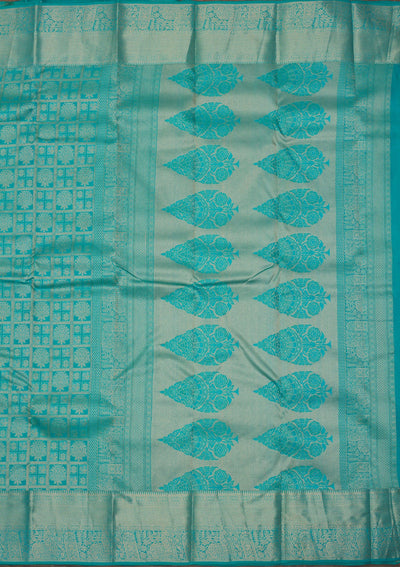 Turquoise Blue Zariwork Pure Silk Saree