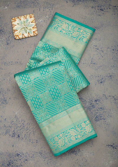 Turquoise Blue Zariwork Pure Silk Saree-Koskii