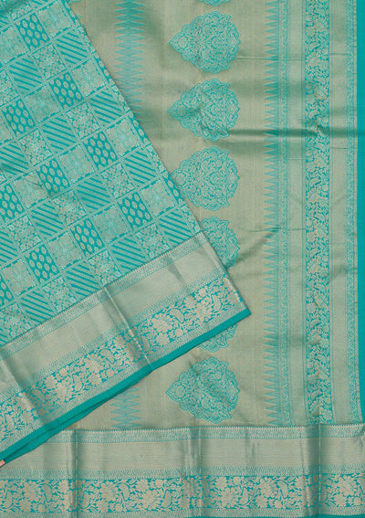 Turquoise Blue Zariwork Pure Silk Saree