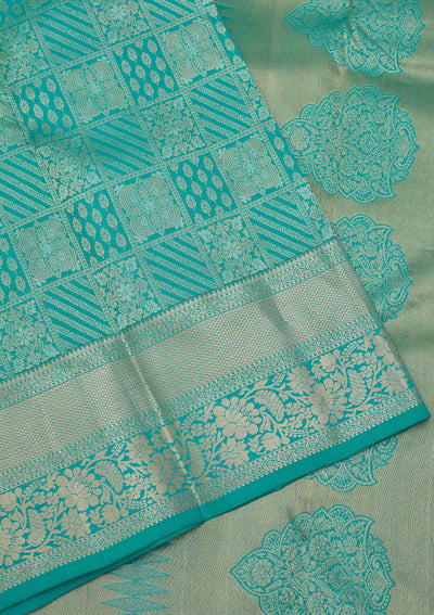 Turquoise Blue Zariwork Pure Silk Saree