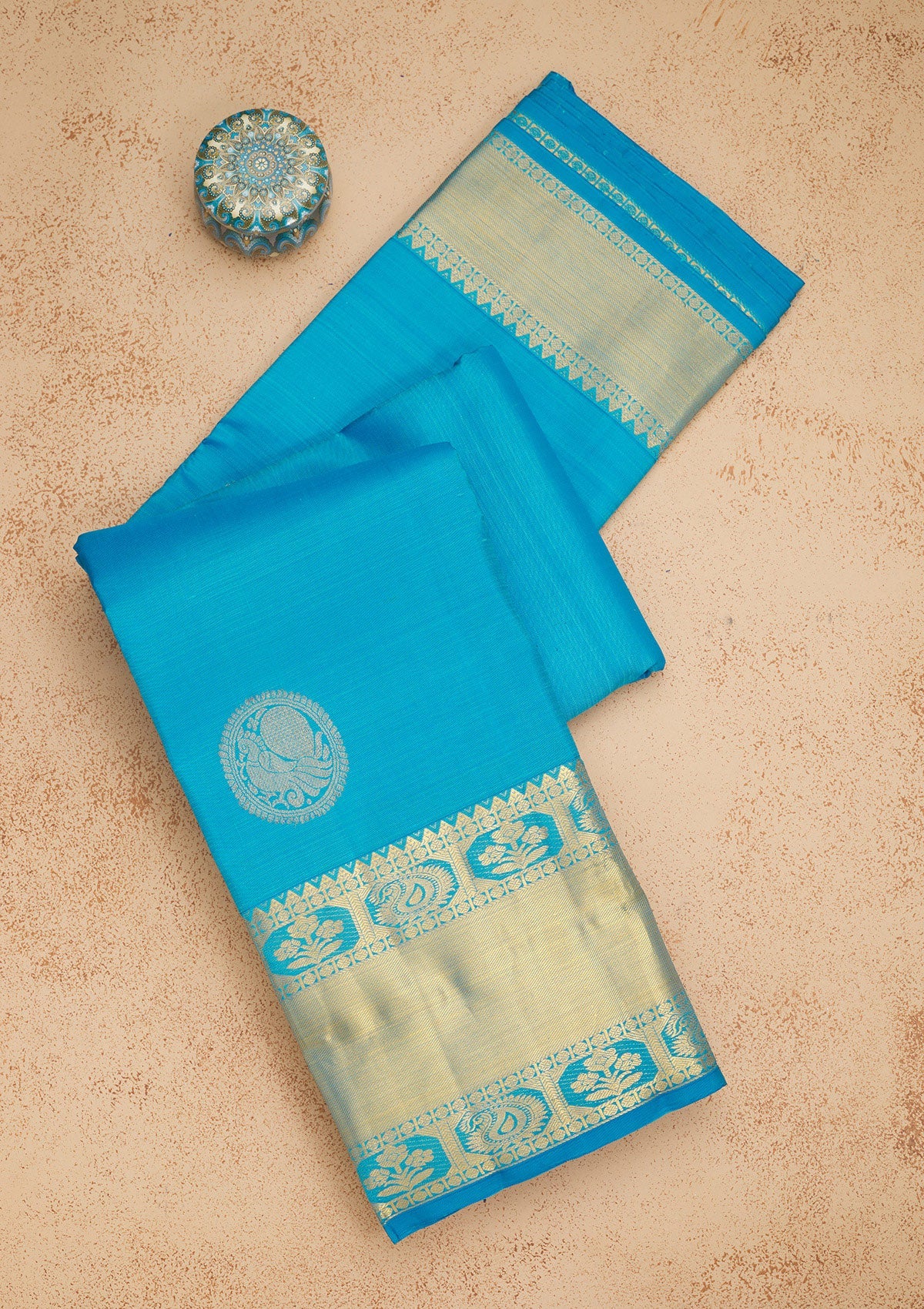 Turquoise Blue Zariwork Pure Silk Saree-Koskii