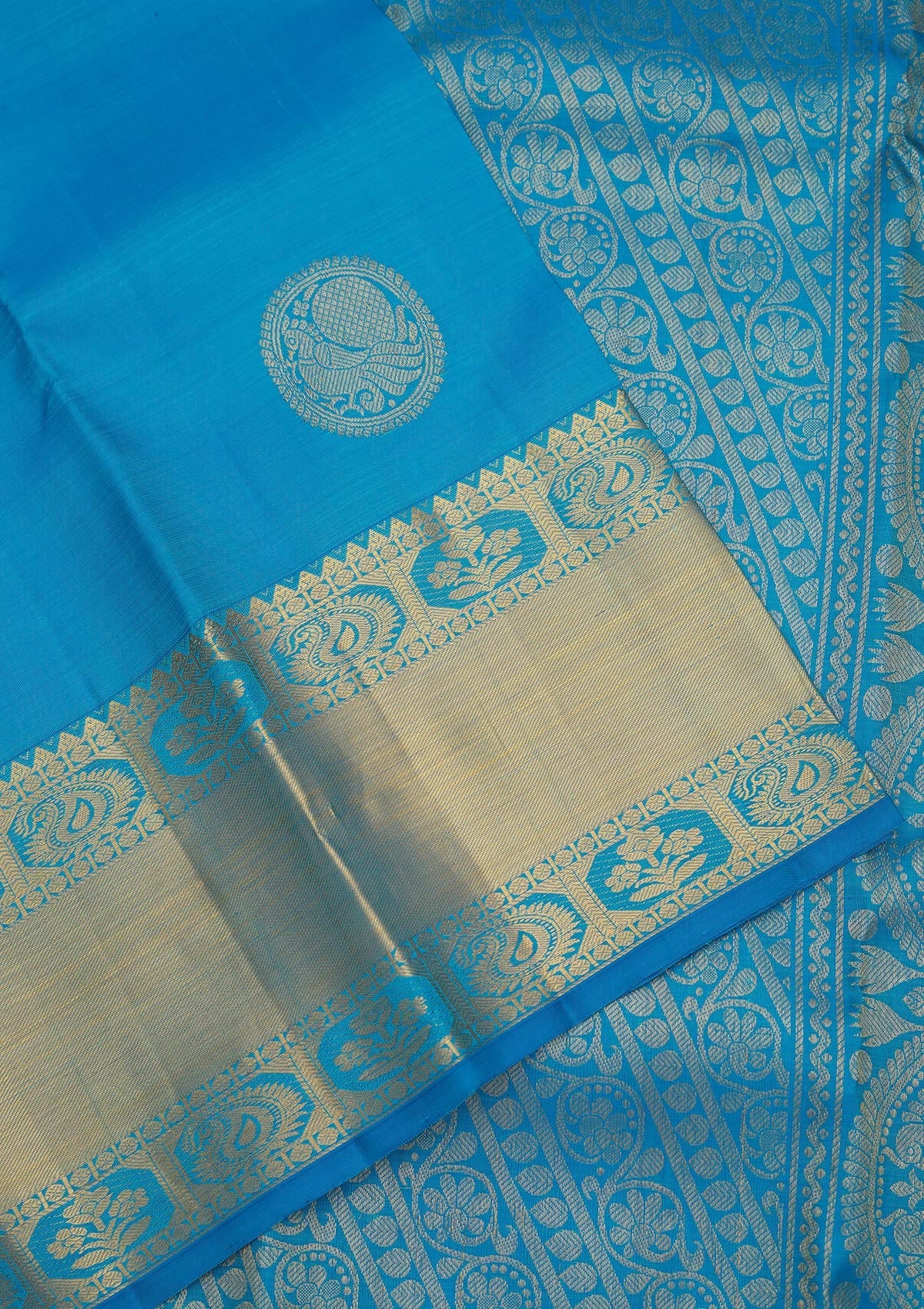 Turquoise Blue Zariwork Pure Silk Saree