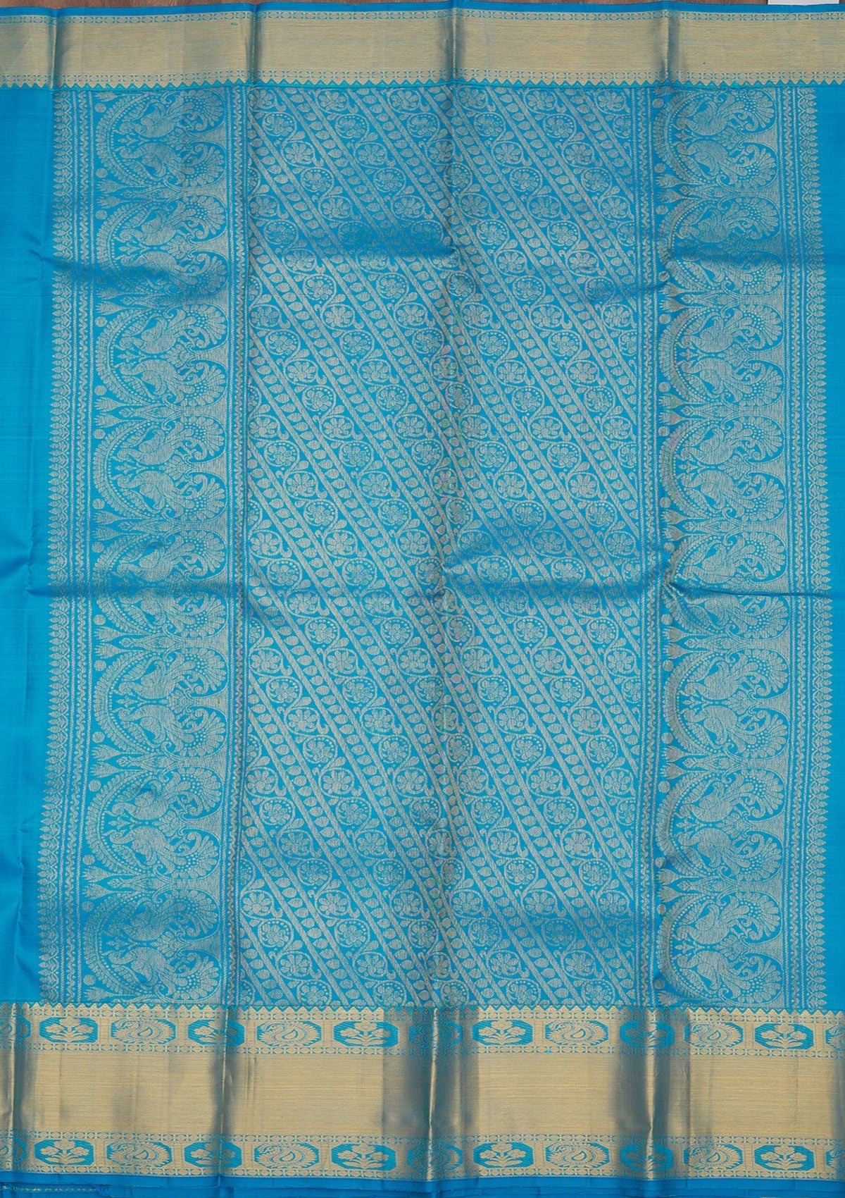 Turquoise Blue Zariwork Pure Silk Saree