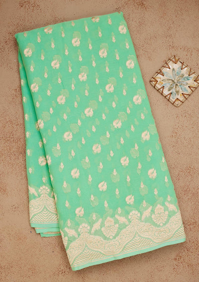 Turquoise Blue Zariwork Pure Silk Saree-Koskii