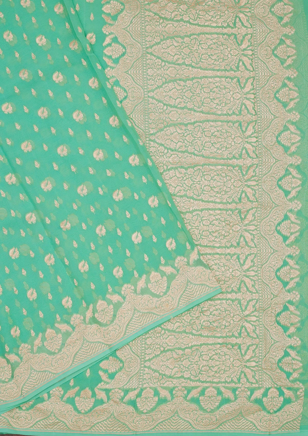 Turquoise Blue Zariwork Pure Silk Saree-Koskii