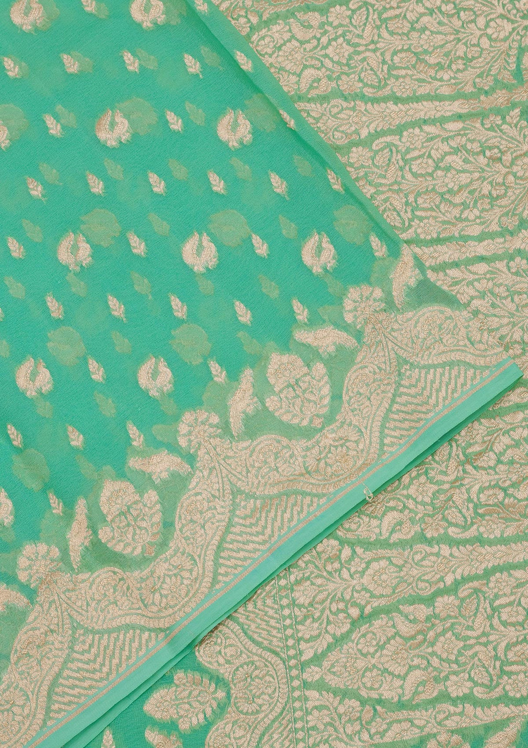 Turquoise Blue Zariwork Pure Silk Saree-Koskii