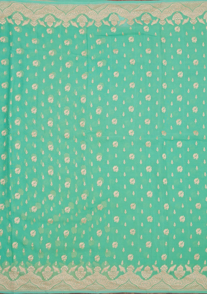 Turquoise Blue Zariwork Pure Silk Saree-Koskii