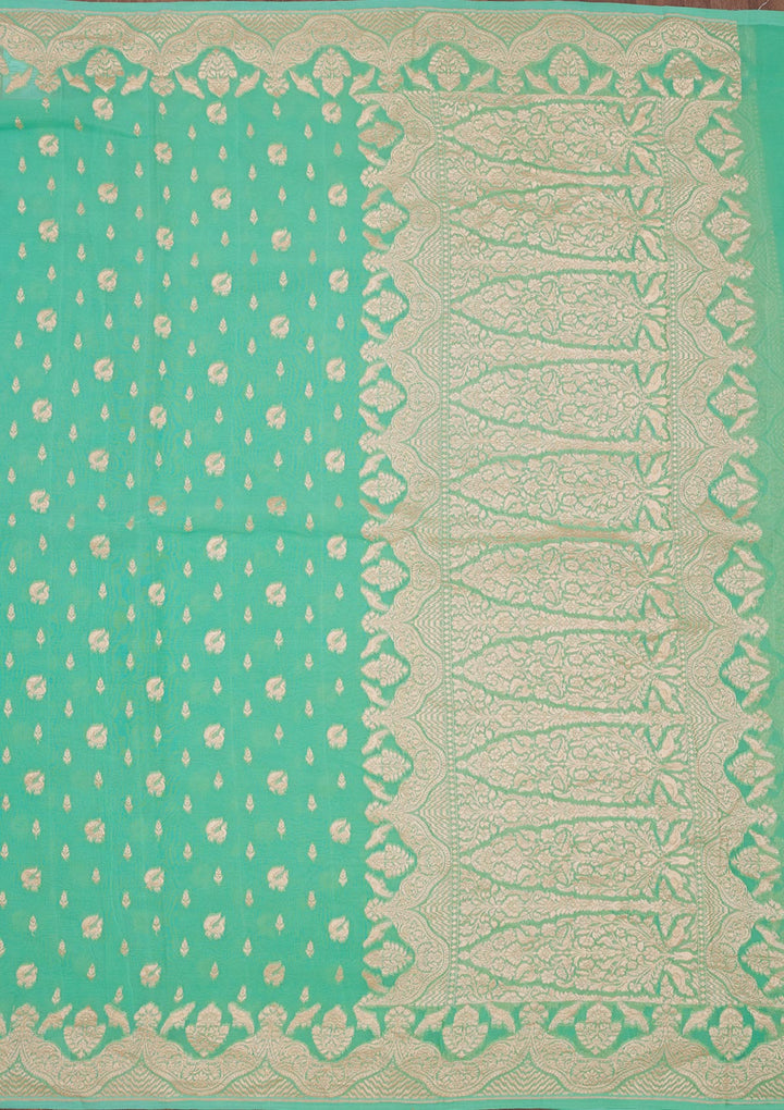 Turquoise Blue Zariwork Pure Silk Saree-Koskii
