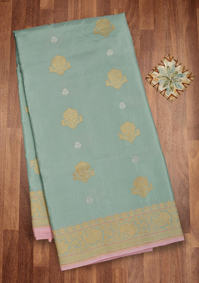 Turquoise Blue Zariwork Pure Silk Saree-Koskii