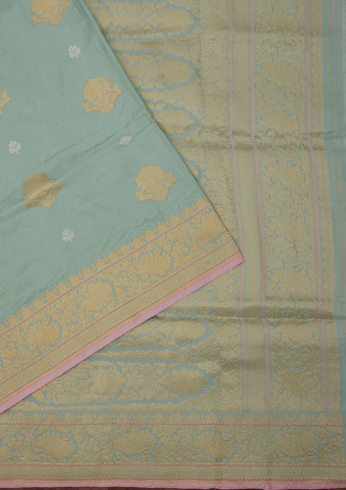 Turquoise Blue Zariwork Pure Silk Saree-Koskii