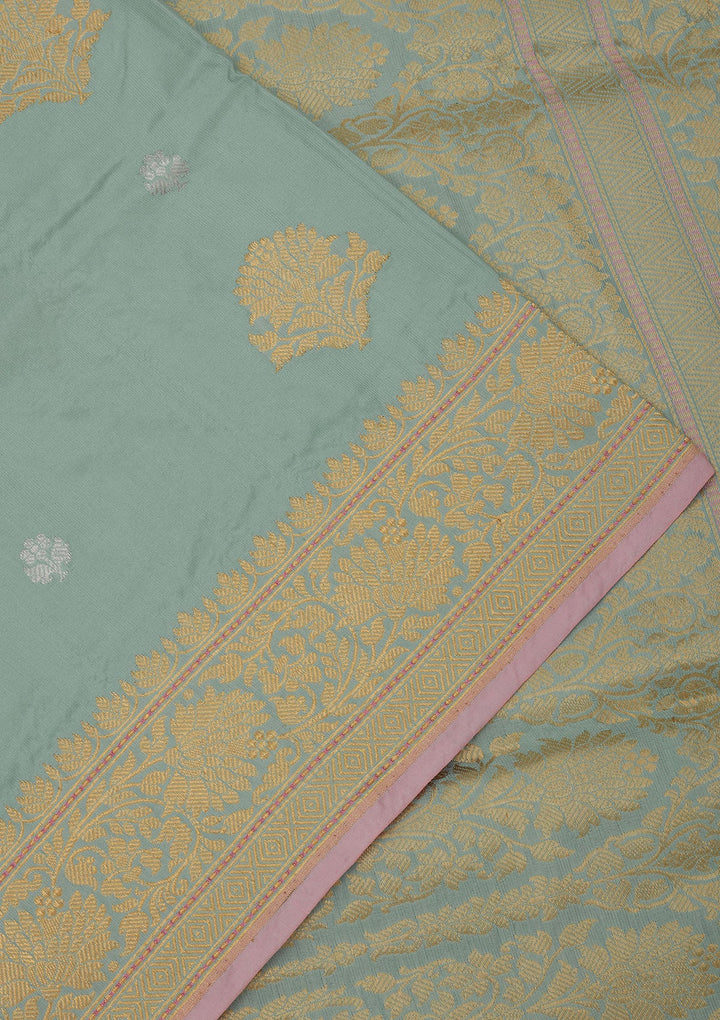 Turquoise Blue Zariwork Pure Silk Saree-Koskii