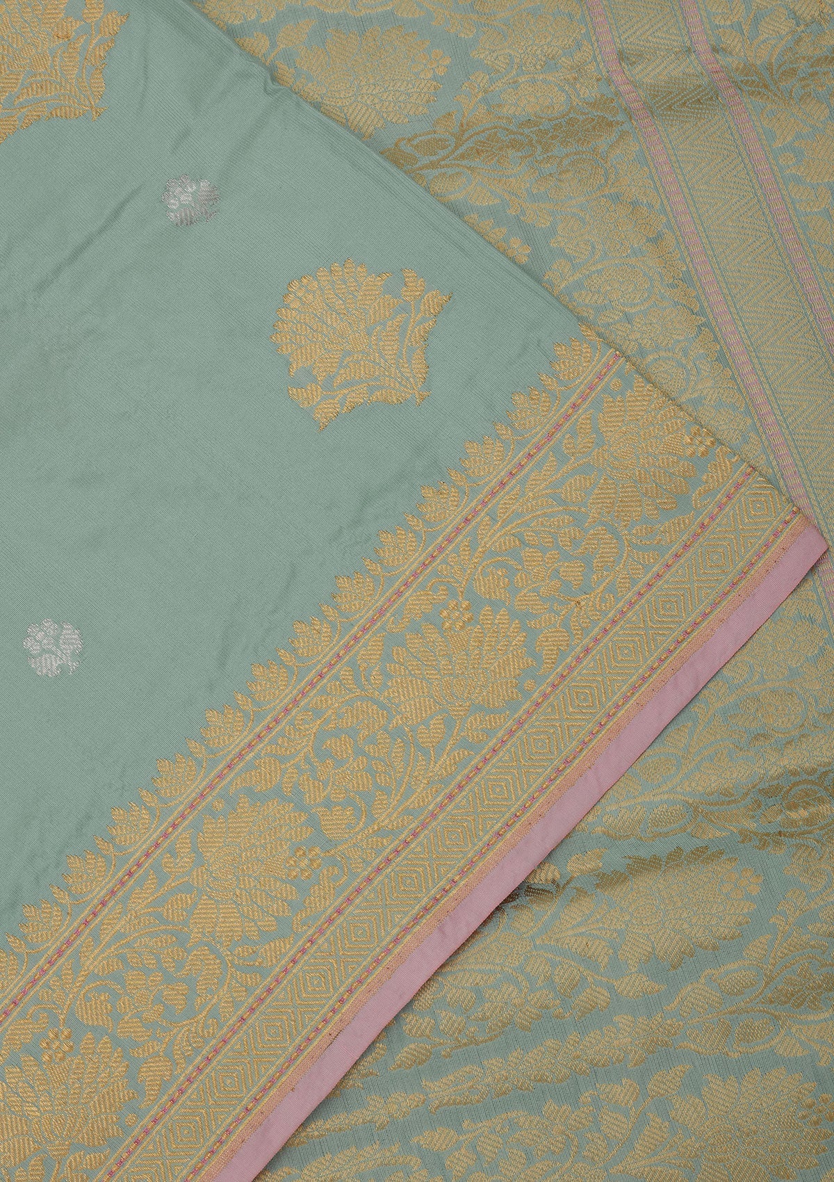 Turquoise Blue Zariwork Pure Silk Saree-Koskii