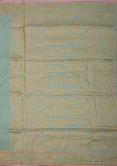 Turquoise Blue Zariwork Pure Silk Saree-Koskii