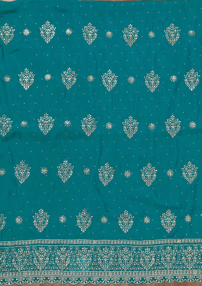 Turquoise Blue Zariwork Semi Crepe Unstitched Salwar Suit-Koskii