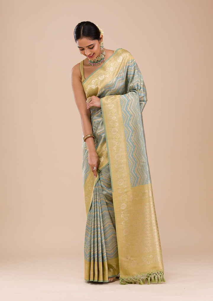 Turquoise Blue Zariwork Silk Saree-Koskii