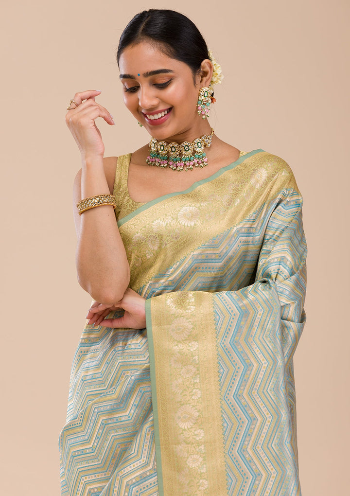 Turquoise Blue Zariwork Silk Saree-Koskii