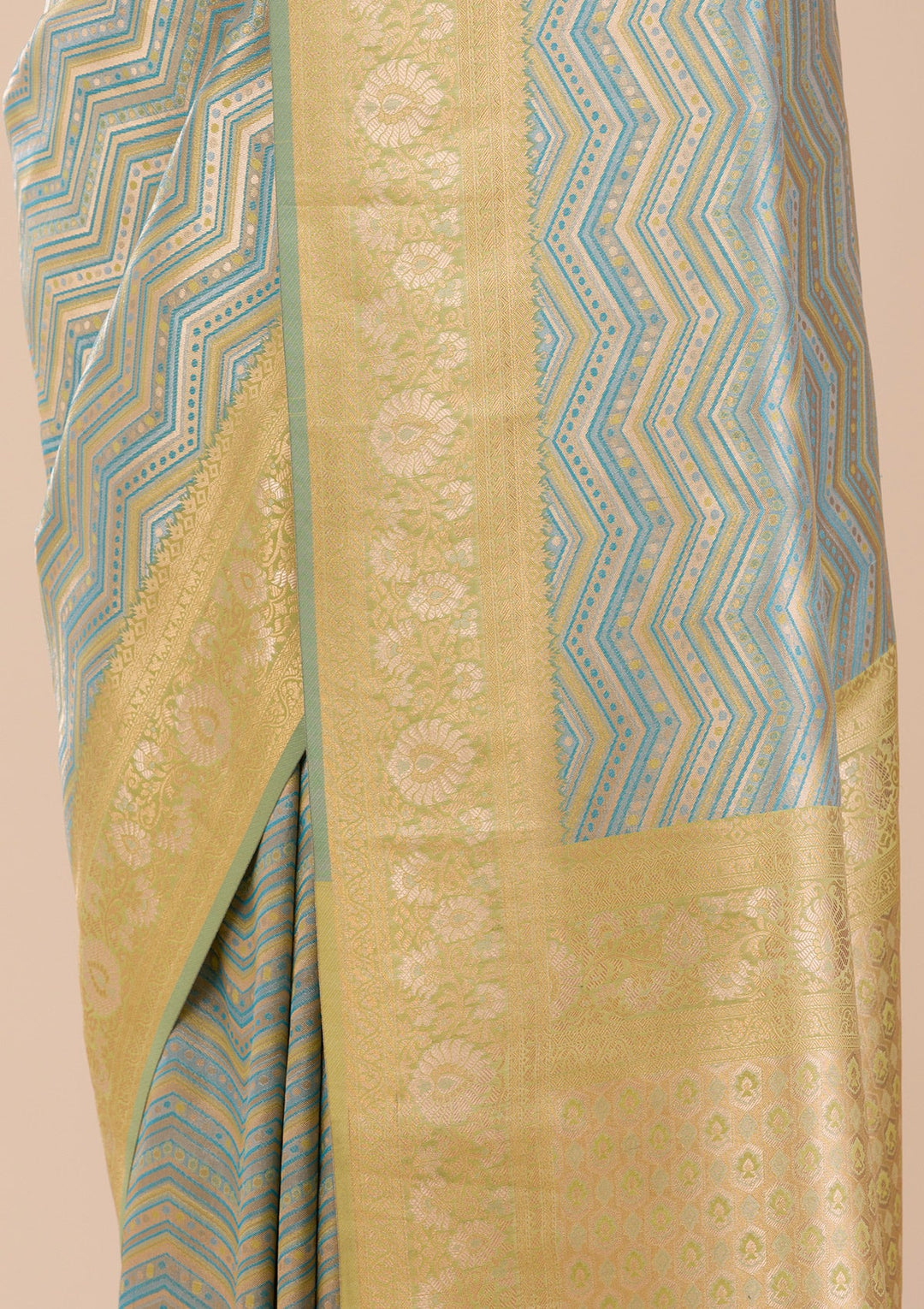 Turquoise Blue Zariwork Silk Saree-Koskii