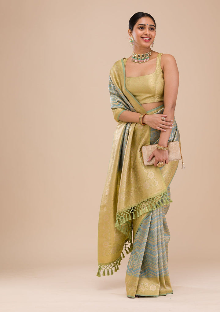 Turquoise Blue Zariwork Silk Saree-Koskii