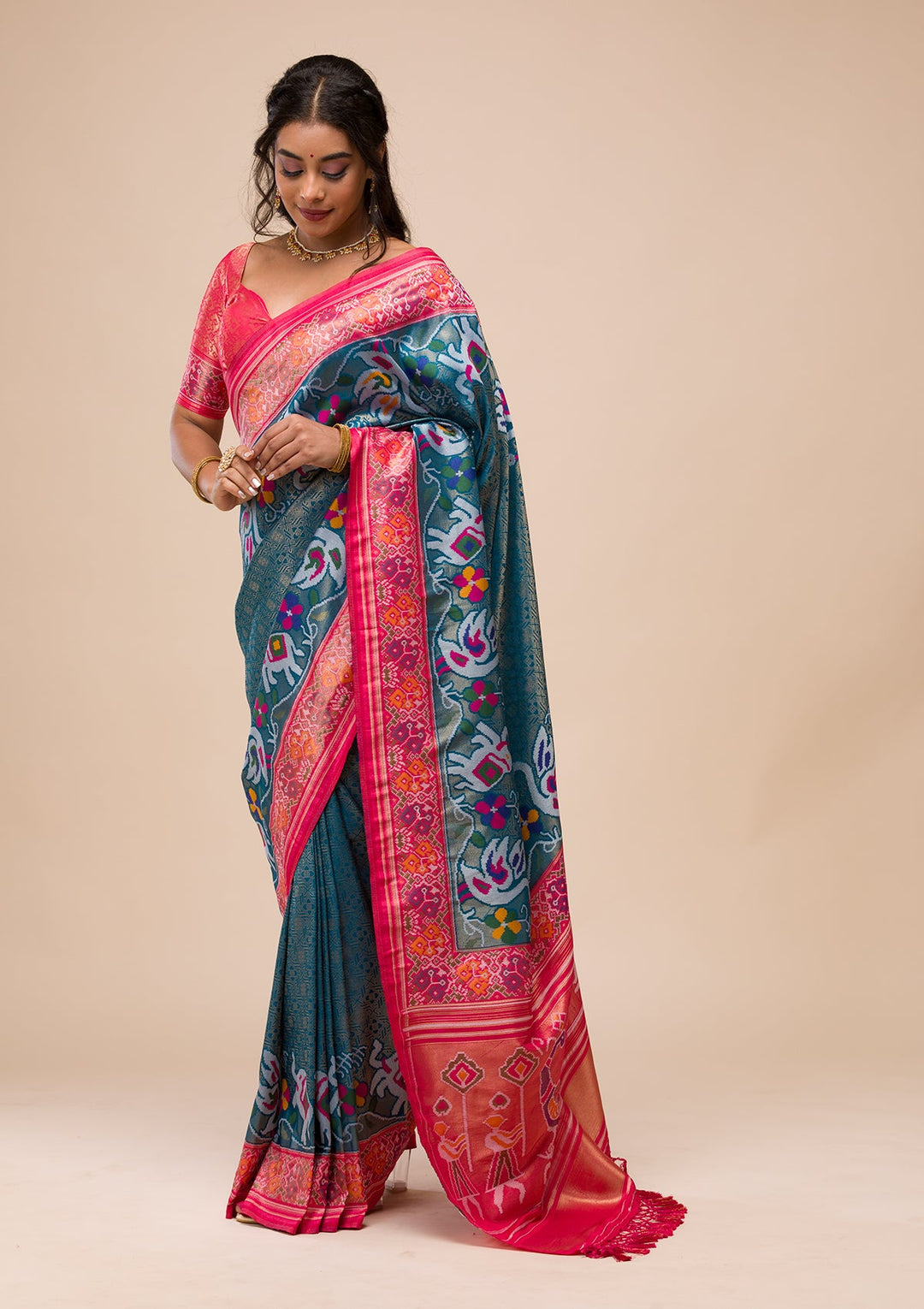 Turquoise Blue Zariwork Soft Silk Saree-Koskii