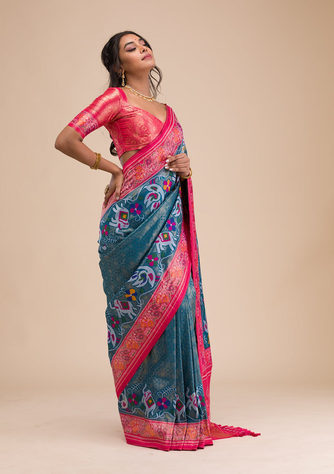 Turquoise Blue Zariwork Soft Silk Saree-Koskii