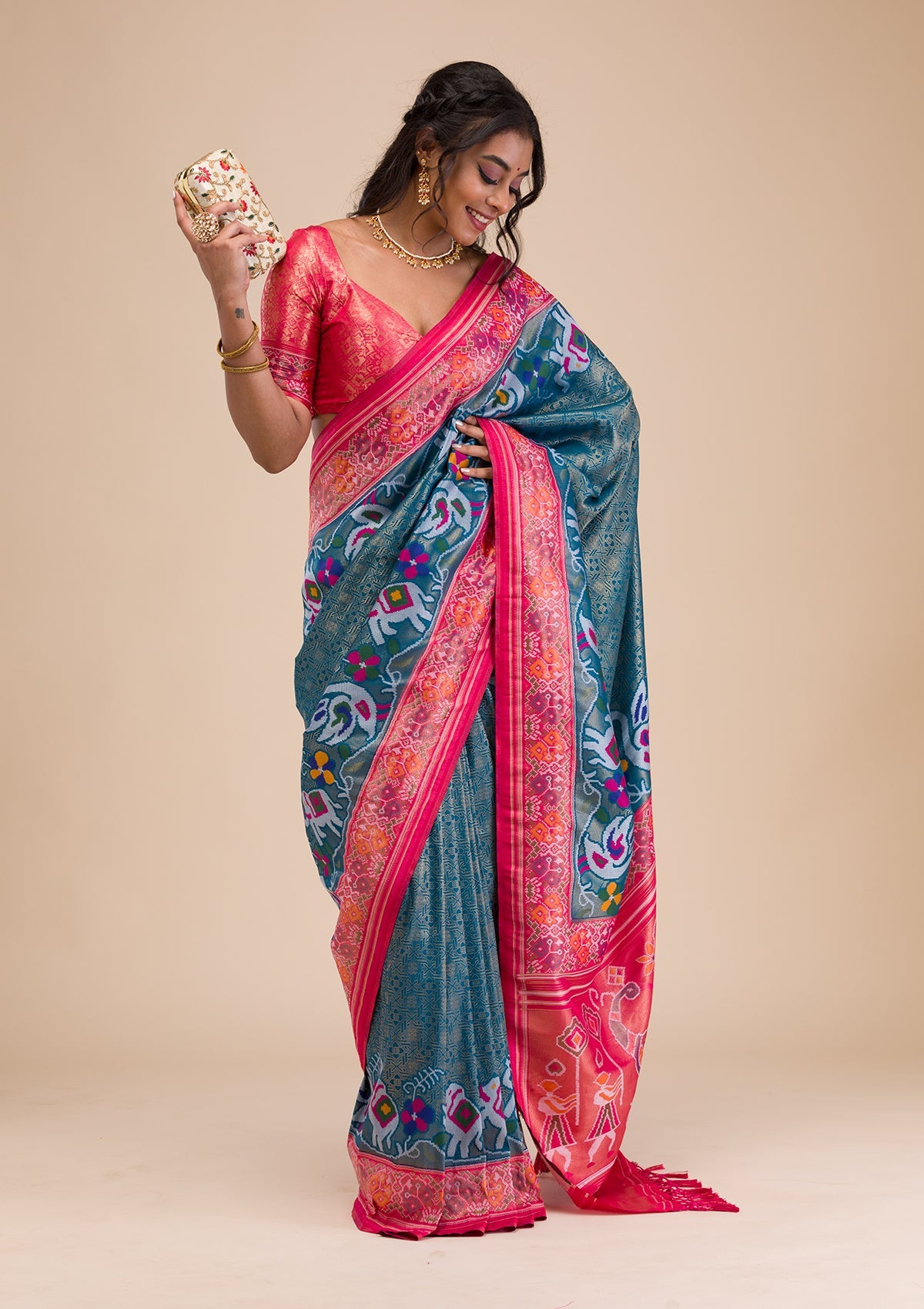 Turquoise Blue Zariwork Soft Silk Saree-Koskii