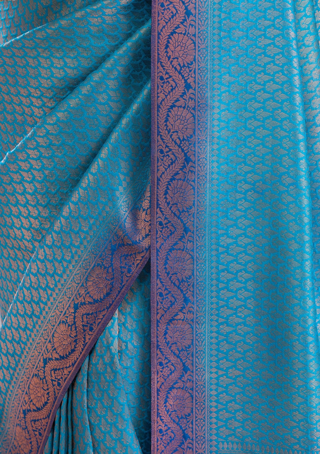 Turquoise Blue Zariwork Soft Silk Saree-Koskii