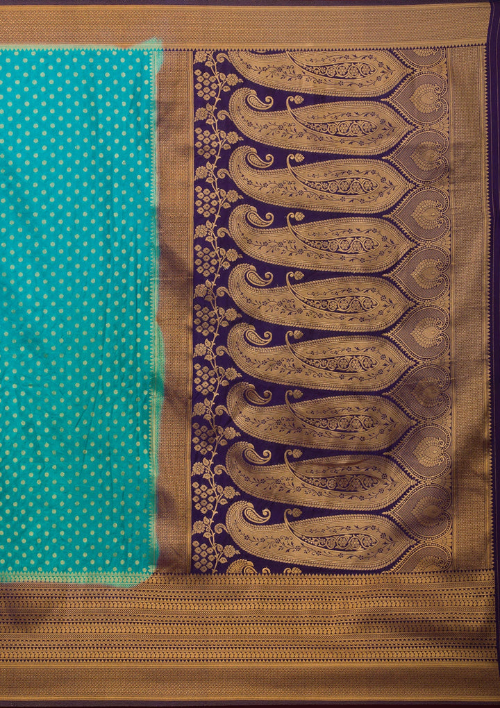 Turquoise Blue Zariwork Soft Silk Saree-Koskii
