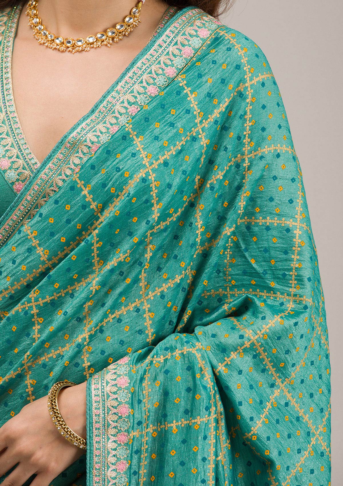 Turquoise Blue Zariwork Soft Silk Saree-Koskii