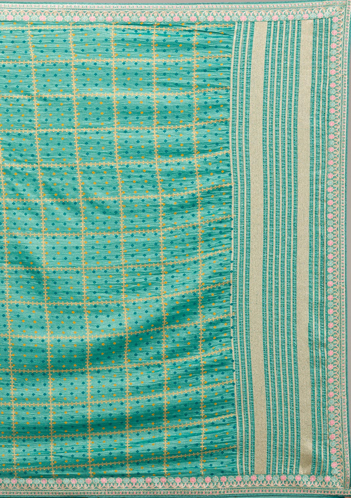 Turquoise Blue Zariwork Soft Silk Saree-Koskii