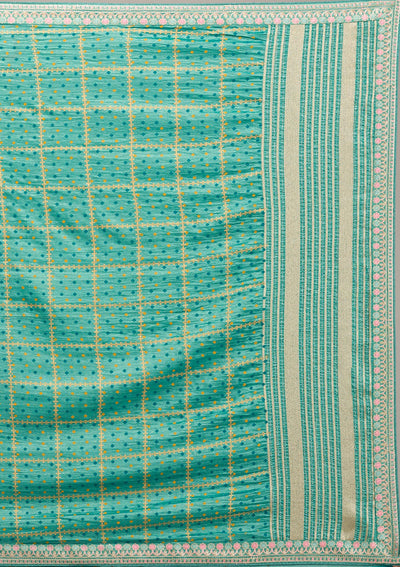 Turquoise Blue Zariwork Soft Silk Saree-Koskii