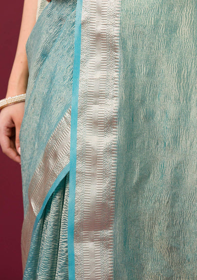 Turquoise Blue Zariwork Tissue Saree