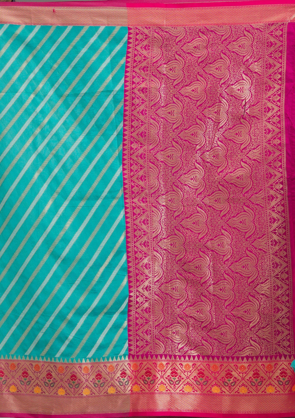 Turquoise Blue Zariwork Tissue Saree-Koskii