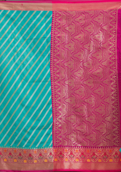 Turquoise Blue Zariwork Tissue Saree-Koskii