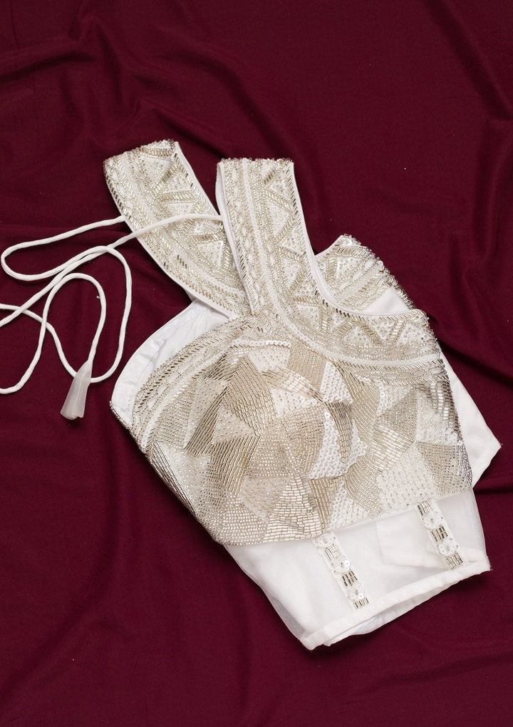 White Cutdana Net Blouse-Koskii