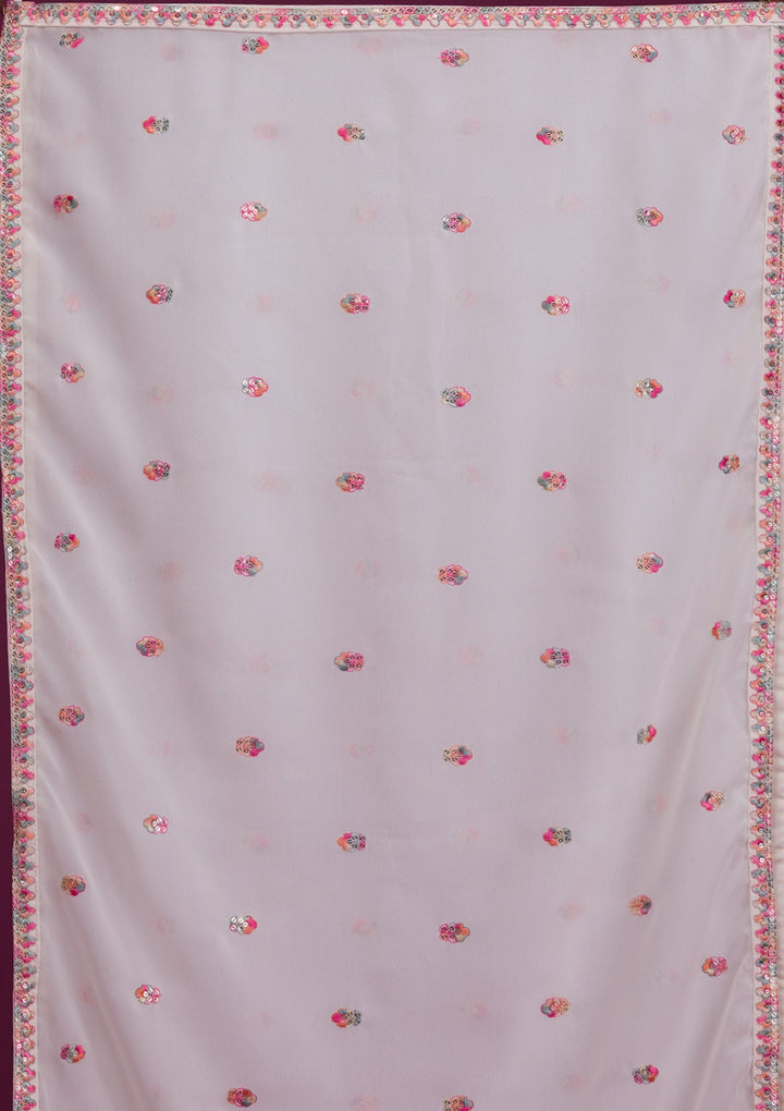 White Kashmiri Threadwork Georgette Readymade Salwar Kameez-Koskii