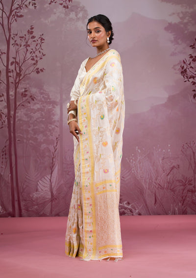 White Printed Soft Silk Saree-Koskii