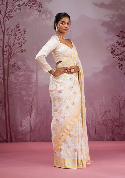 White Printed Soft Silk Saree-Koskii