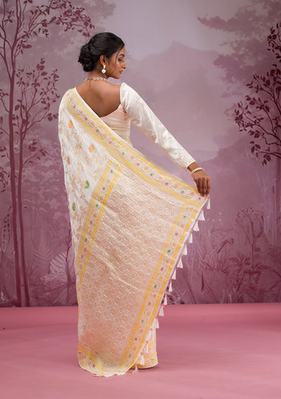 White Printed Soft Silk Saree-Koskii