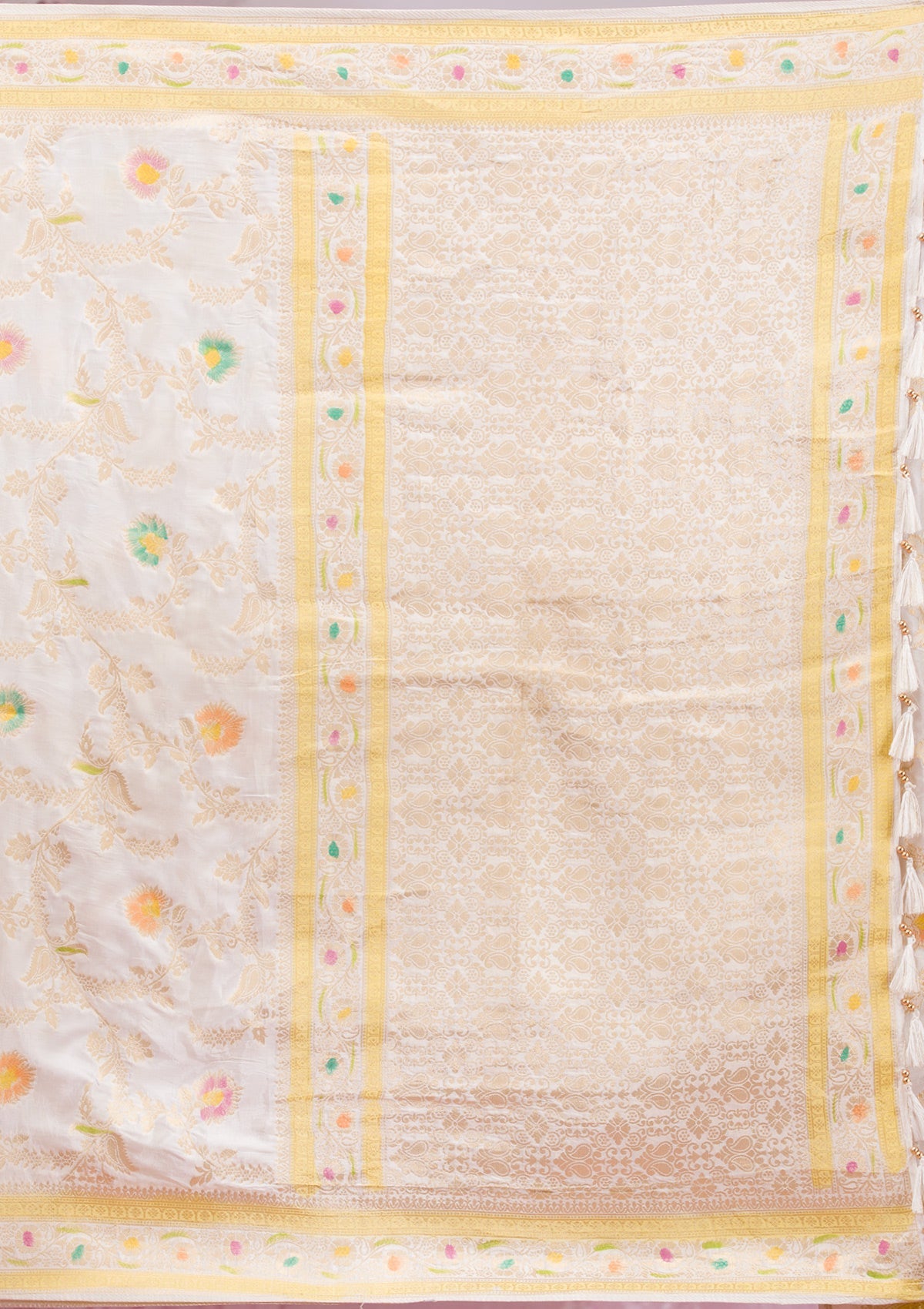 White Printed Soft Silk Saree-Koskii