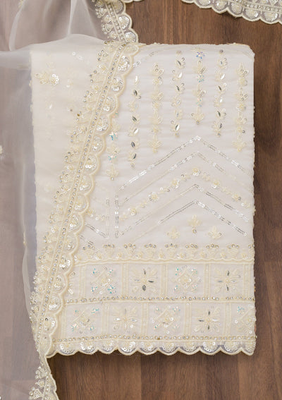 White Sequins Georgette Unstitched Salwar Suit-Koskii