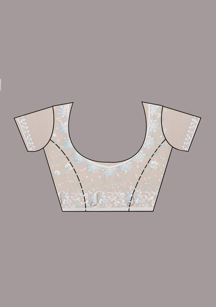 White Sequins Net Saree-Koskii