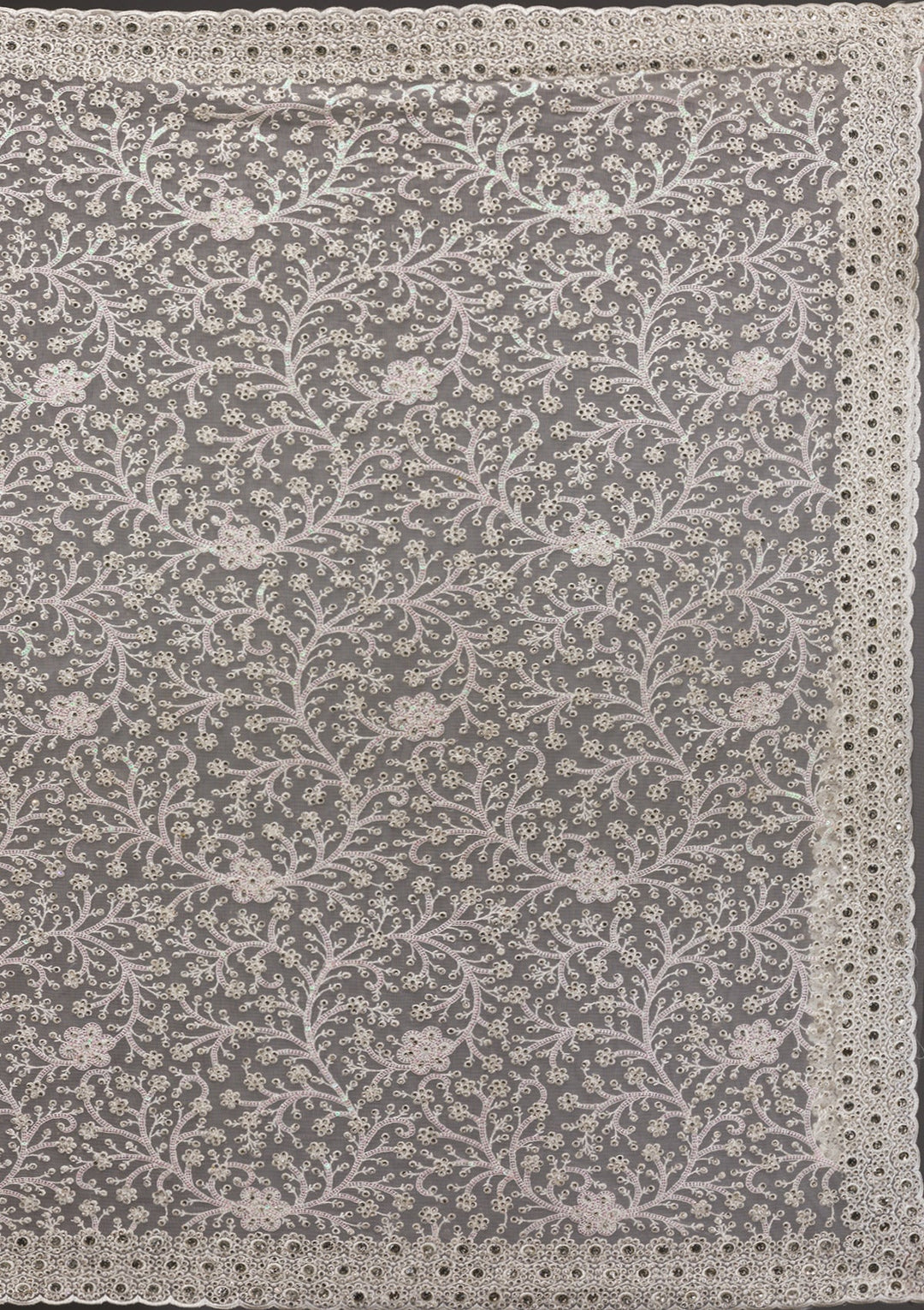 White Stonework Net Saree-Koskii