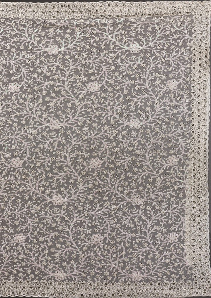 White Stonework Net Saree-Koskii