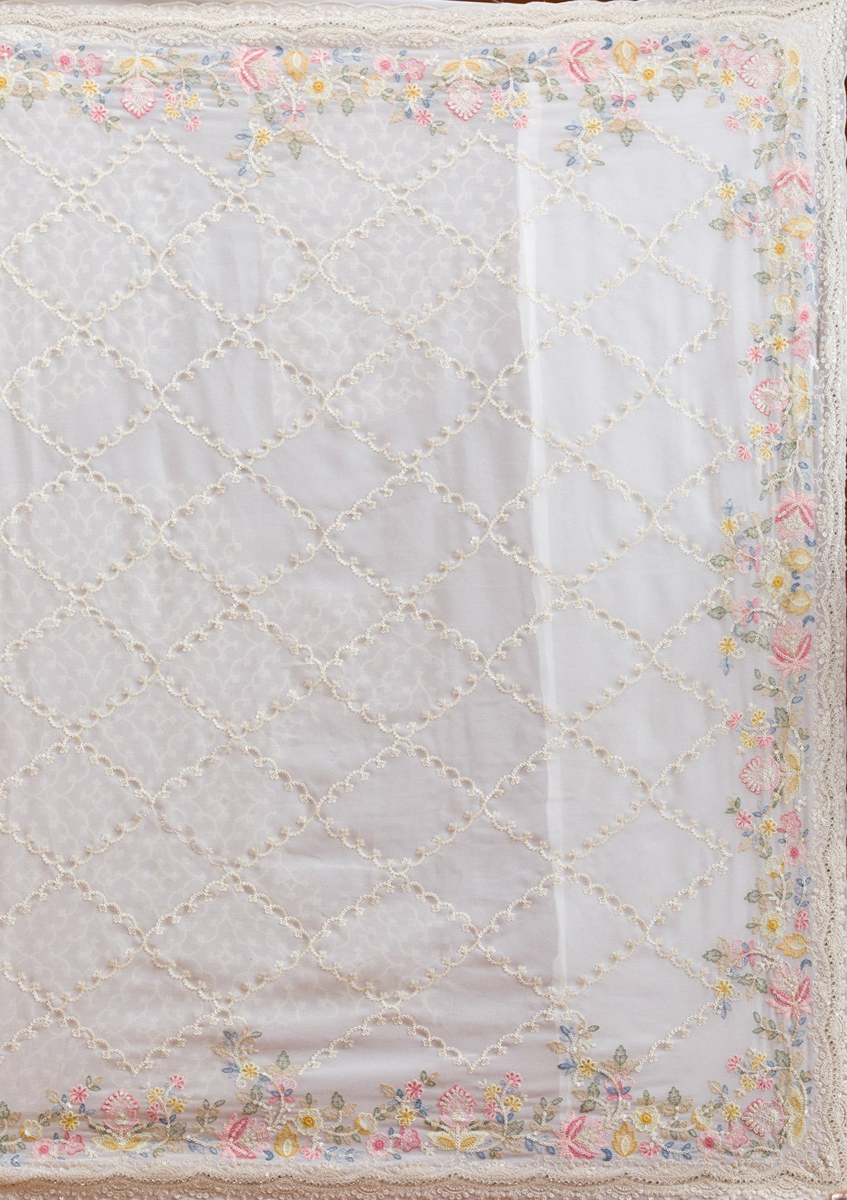 White Stonework Tissue Saree-Koskii