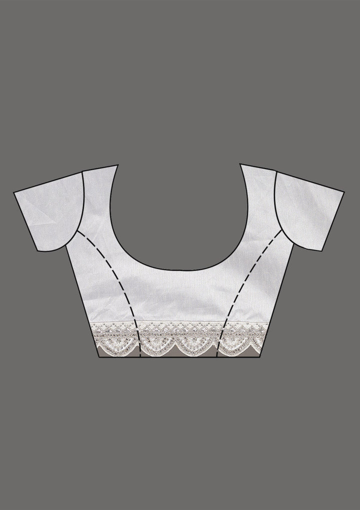 White Threadwork Net Saree-Koskii