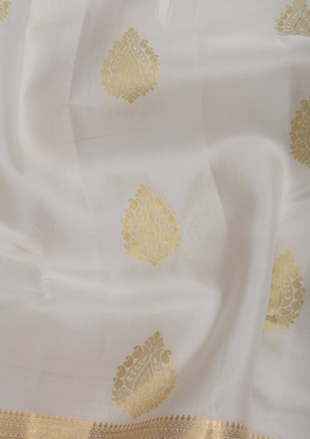 White Zariwork Pure Silk Saree-Koskii