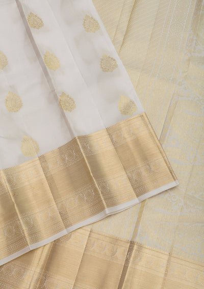 White Zariwork Pure Silk Saree-Koskii