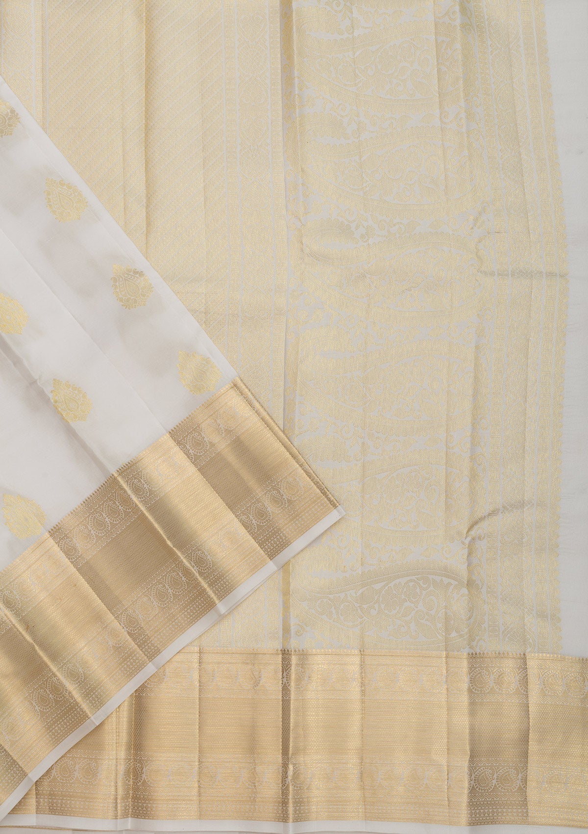 White Zariwork Pure Silk Saree-Koskii